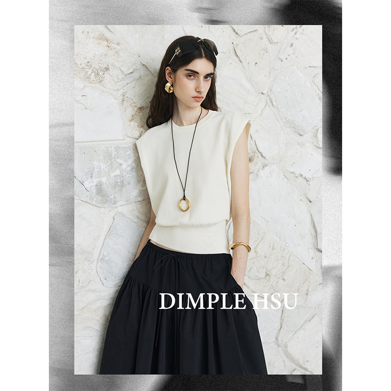 Ji Simple Flutter Sleeve Back Hollow-Out A4 Waist High-Quality Nylon 14-Gauge Four-Way Stretch Knit Sweater S37282