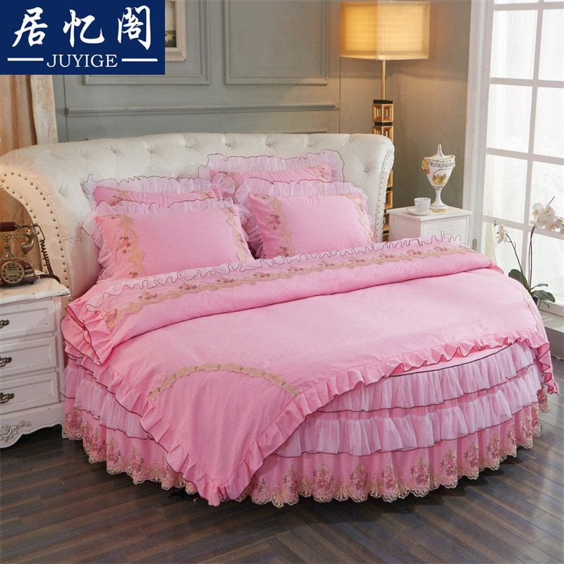 Full Cotton Round Bed Four Pieces Of Pure Cotton 2 2 Bed Hat Princess Lace Princess Lace Quilt Cover Hotel Round Bed Cover 2 m Bedding