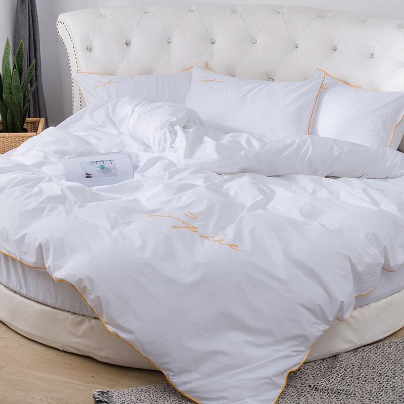 Full cotton 5 star hotel Round bed Bamboo Hat Four Pieces Sleeves Pure White Guesthouse Round 2 m Bed Supplies Euro Style 2 2 Bed Cover
