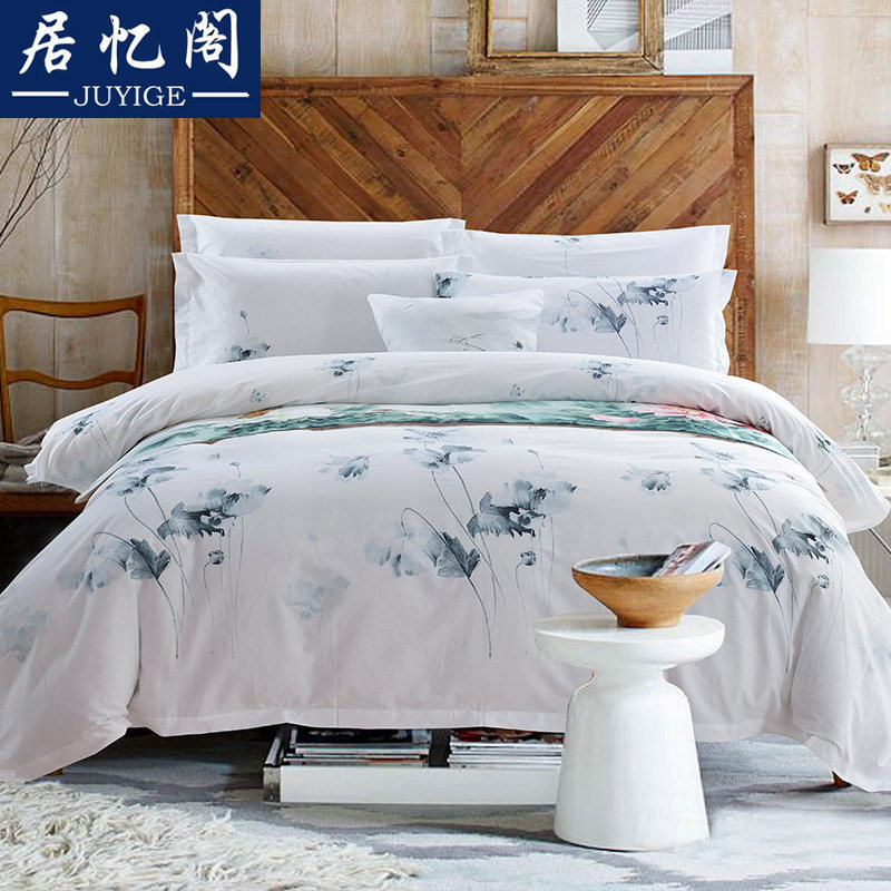 Eurostyle All-cotton Hotel Four Pieces Guesthouse Pure White Printed 1 5m2 0 Bedding Pure Cotton 1 8 Bed Linen Kit