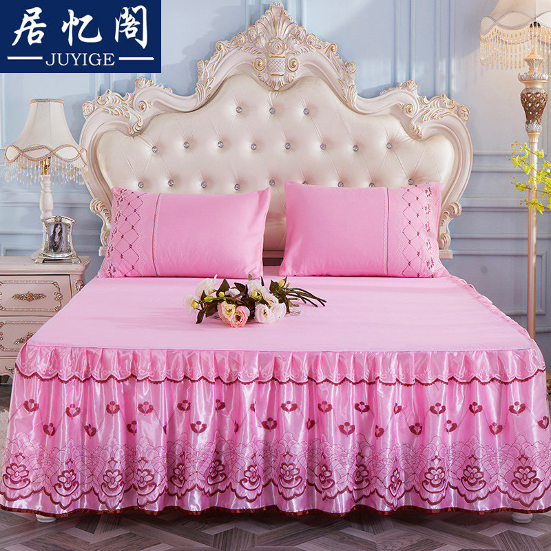 Continental Lace Bed Skirt Princess Solid Color Embroidered Bed Cover Three-piece Simmons Mattress Anti-Slip Protective Cover