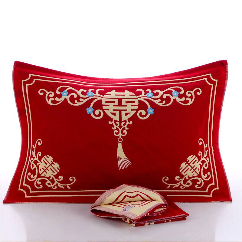 Cotton Thickened Big Red Pillow Headscarf Wedding Festive Wedding Double Happiness Cotton Towel Gauze Pillow Towel Wedding Pair