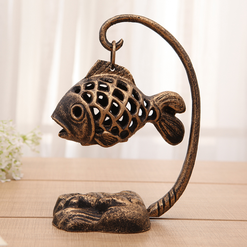 Gegarrell cast iron fish lamp aromatherapy stove personality vintage wrought iron candle holder pendant accessories ornament creative gifts