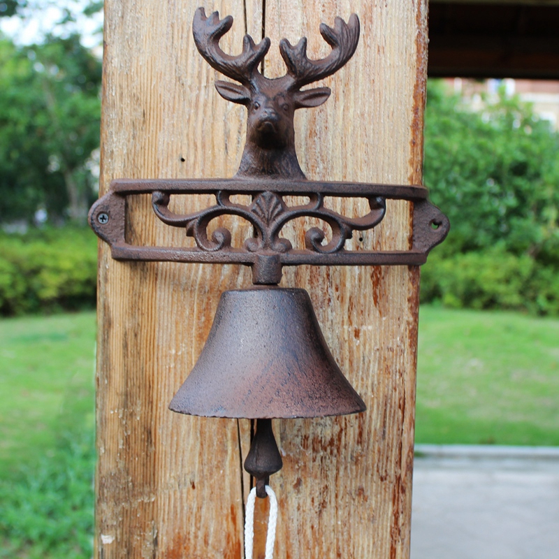 Eurostyle Auspicious Deer Head Retro Cast Iron Doorbell Handbell Bell Garden Shop Decoration Wall-to-wall Opening Gift-Taobao