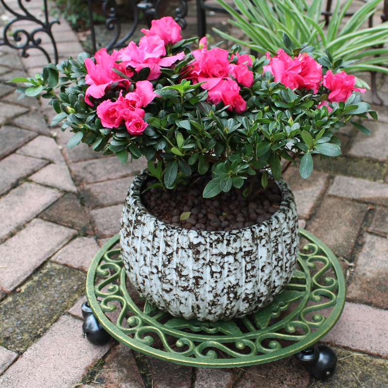 European creative personality cast iron round flower tray support indoor mobile pot frame extra large iron pastoral pot base