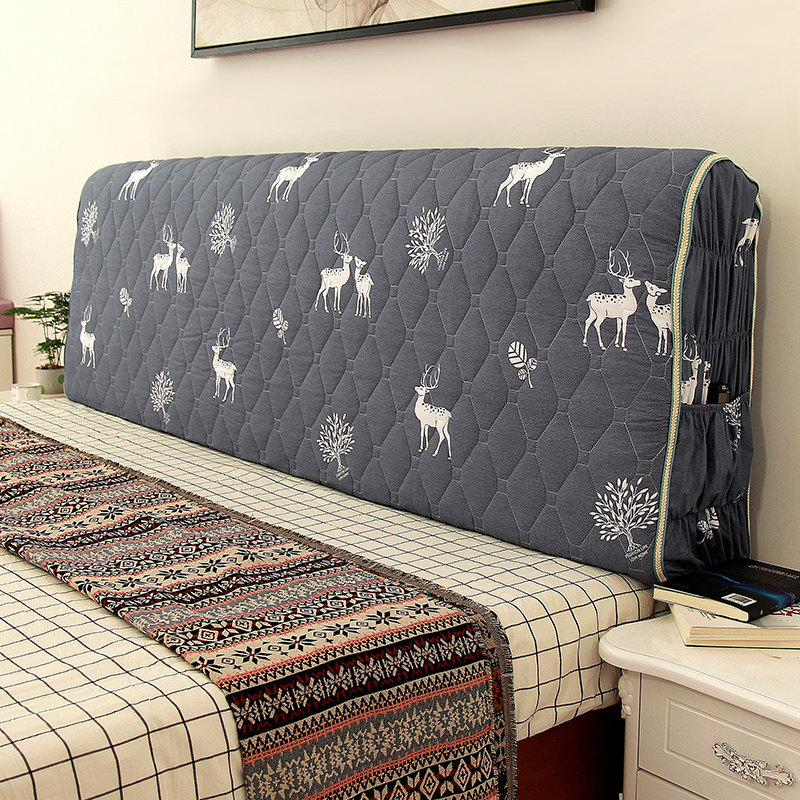 All-inclusive bed head cover Soft bag dust cover European fabric simple bed head backrest Pure cotton modern wood bed head cover
