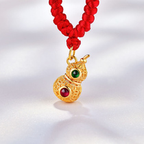 18K gold hollow filigree ancient ruyi gourd necklace inlaid with red and green agate pendant diamond jewelry customization