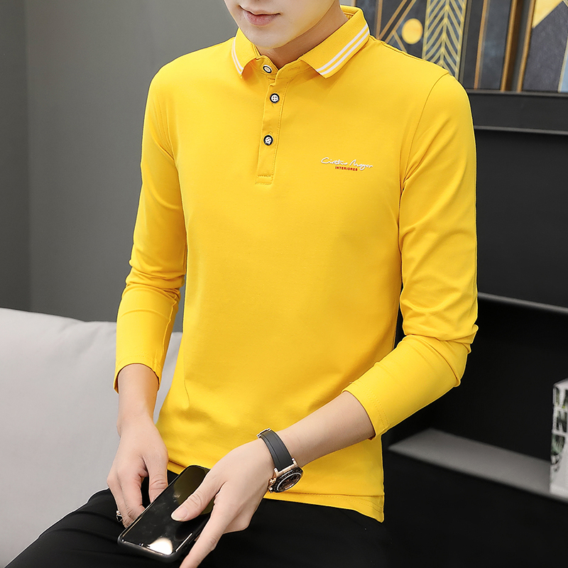 Autumn dress Long sleeves T-shirt male with collar lead youth Leisure POLO shirt autumn trendy pure cotton upturned on clothes