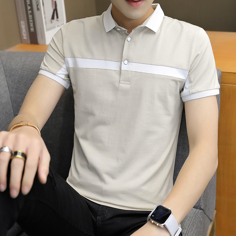 Men's Short-Sleeve Cotton Polo Shirt with Collar, Summer Men's Clothing, Tie-Front Shirt, Trendy Top