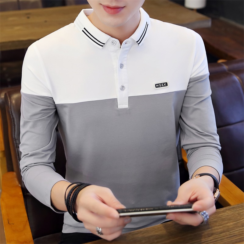 Fall Korean version Trend to turn POLO shirt man long sleeve with collar T-shirt men's shirt collar pure cotton clothes