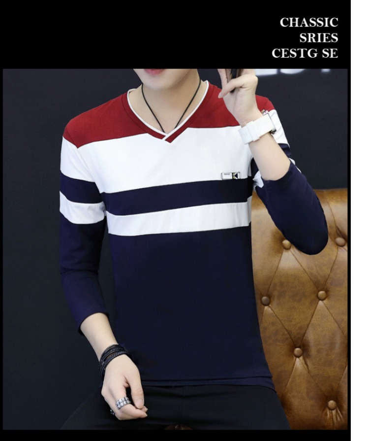 Áo thun nam dài tay cotton cổ chữ V mùa thu và áo nhung dày thân áo ấm mùa thu trên quần áo áo polo nam đẹp