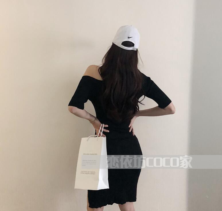 Kích thước lớn tùy chỉnh mới gợi cảm vai mỏng slim tay áo đầm - Sản phẩm HOT đầm yếm