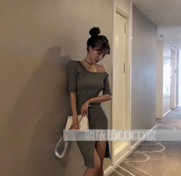 Kích thước lớn tùy chỉnh mới gợi cảm vai mỏng slim tay áo đầm - Sản phẩm HOT