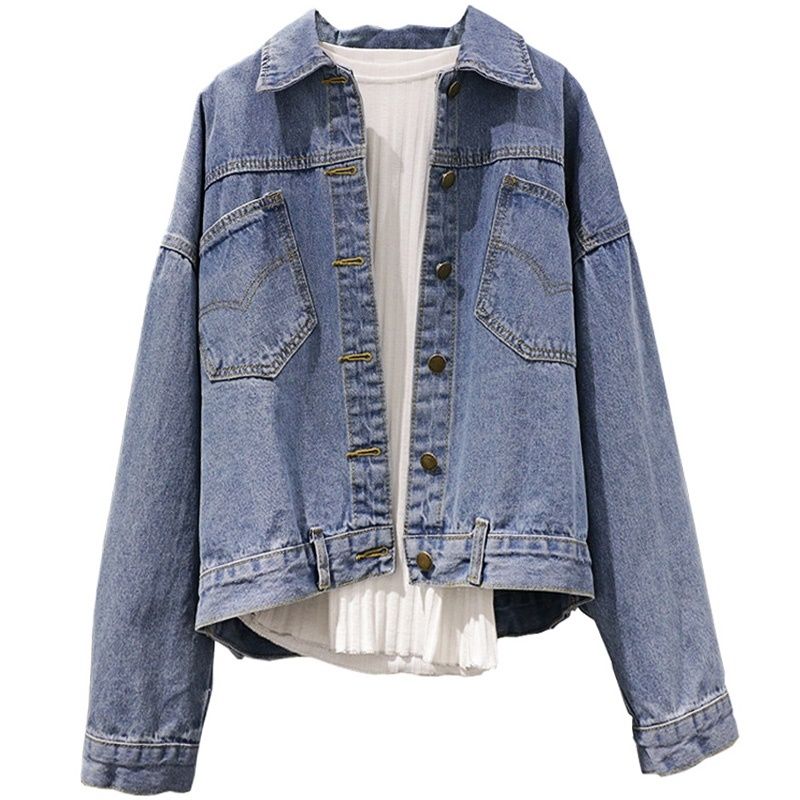 Phiên bản Bf Loose Bát Long Sleeve Sinh viên Top 2020 mùa xuân mới lại Buckle ngắn denim jacket nữ