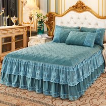 European-style warm cotton Crystal velvet bed skirt single piece cotton thickened bed cover 1 8m bed cover non-slip protective cover winter