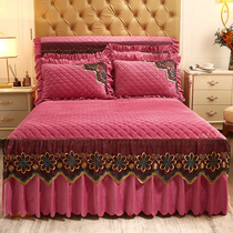 European thick crystal velvet bed skirt single piece cotton warm coral velvet bed cover winter non-slip bed cover