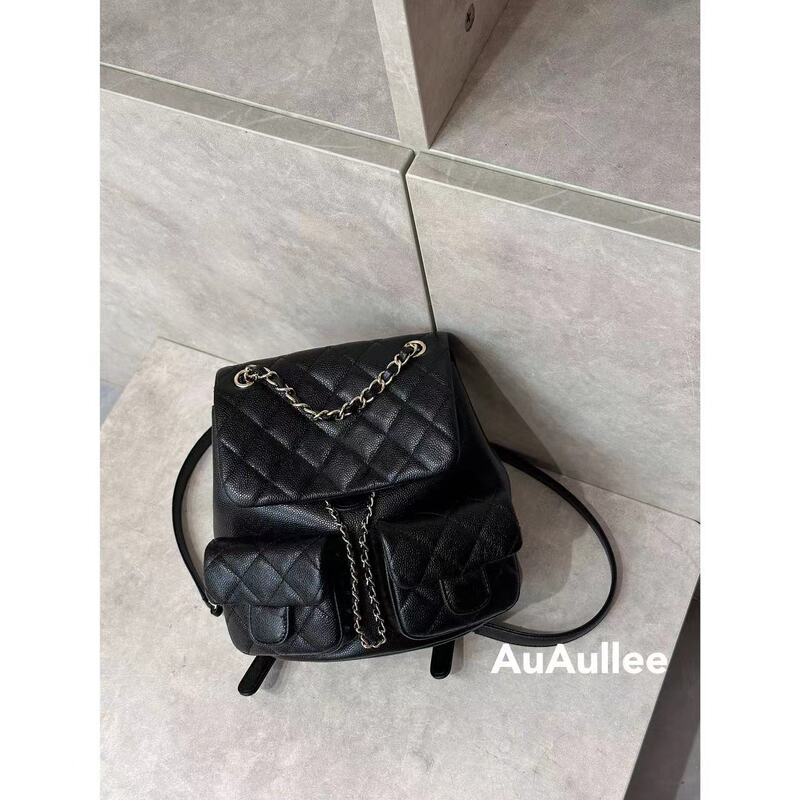 Auaullee Is Always Exciting! Caviar Leather Backpack with Diamond Pattern, Chain Frog Backpack, Small Backpack Auaullee Is Always Exciting! Caviar Leather Backpack with Diamond Pattern, Chain Frog Backpack, Small Backpack