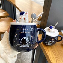 Cup children 2021 new ceramic creative ins starry sky mark cup with cover spoon astronaut ceramic cup Nordic male