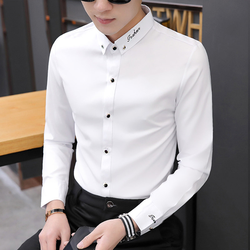 White shirt men's long-sleeved iron-free casual business formal wear trend autumn thin coat men's slim tide brand shirt