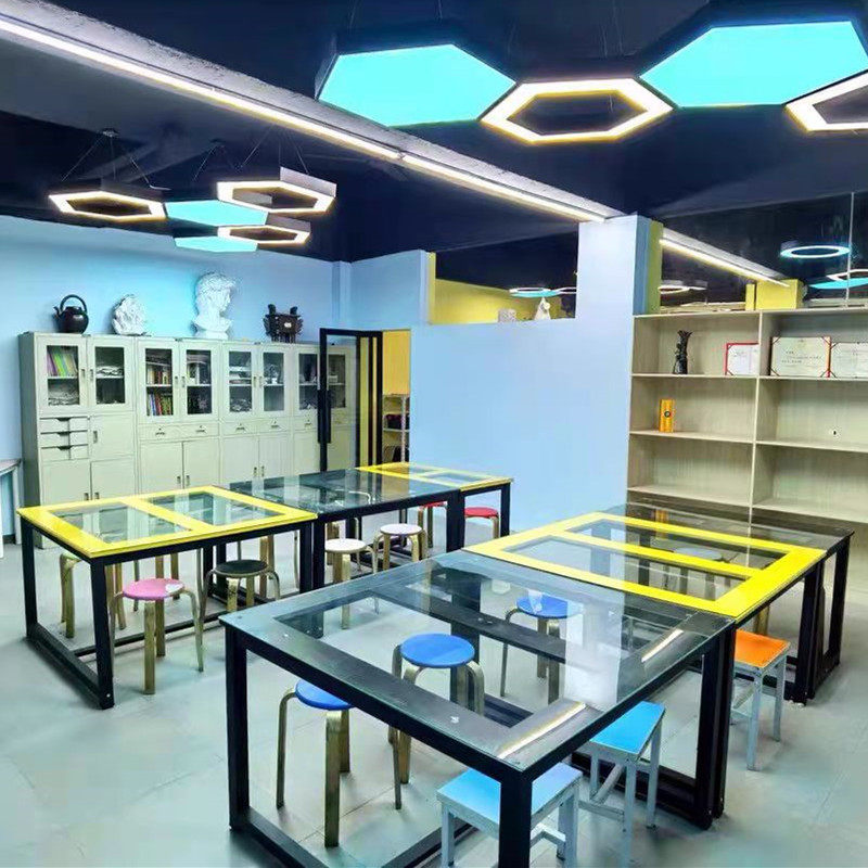 Children Drawing Room Fine Art Glass Painting Double Colored Table And Chairs Elementary School Children Kindergarten Tutoring Training Course Desk And Chairs