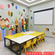 Tutorial training class for primary and secondary school students cram school double art painting kindergarten childrens color desk and chair combination