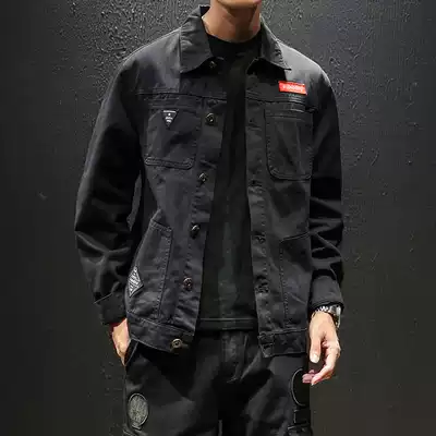 Tide brand Japanese denim tooling jacket men loose plus velvet loose sleeve outside wear lapel large size top men's coat