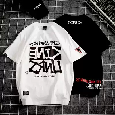 Tide brand T-shirt men's summer new round neck short sleeve loose large size lovers trend Joker printing T-shirt top