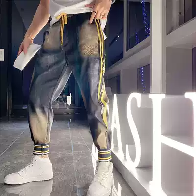 Tide brand overalls jeans men 2021 autumn loose toe slim Korean version of the trend Joker elastic sports trousers