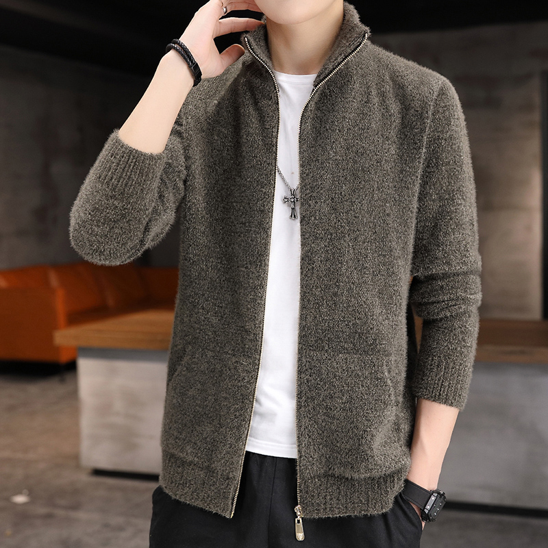 Boomer sweater cardio-hoodie jacket men's spring autumn season youth Korean version trendy pure color workout knitwear young men's coat