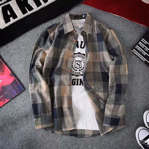 2022 new fall day series retro casual blouse Han version Gradual Layer Plaid Youth Cotton Numb Large Size Long Sleeve Shirt