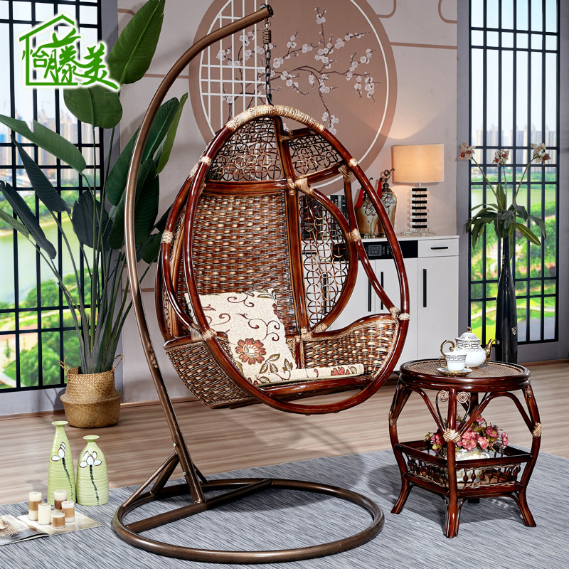 Balcony household rattan hanging basket swing adult rocking chair dormitory indoor bedroom bird nest hanging chair rattan chair cradle