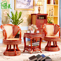 Balcony rattan chair coffee table three-piece set solid wood Real rattan table and chair combination leisure chair swivel chair single back chair