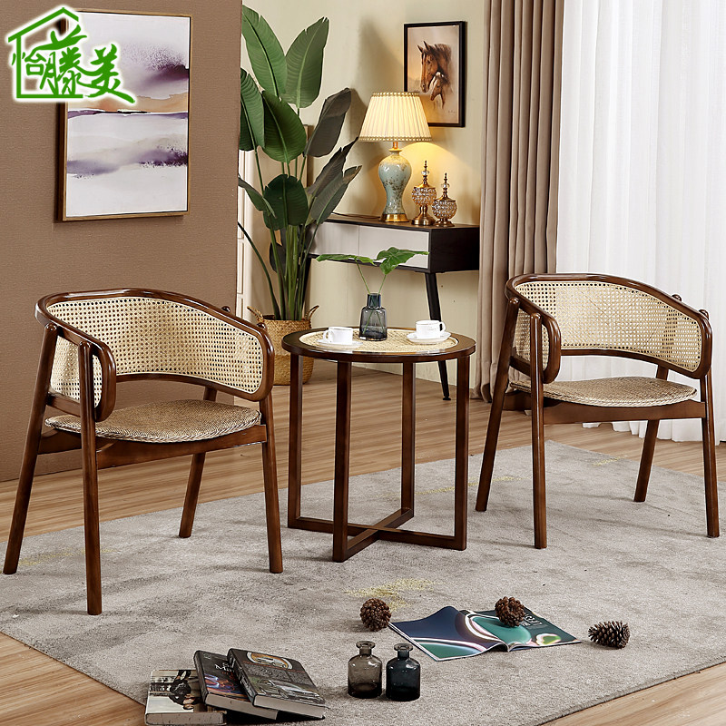 Nordic Balcony Vine Chic Tea Table And Chairs Vines Chair Solid Wood Vines Casual guests in talks for chair tea table Three sets of combinations