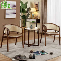 Nordic balcony rattan tea table chair rattan chair solid wood rattan Leisure meeting guest negotiation chair coffee table three-piece combination