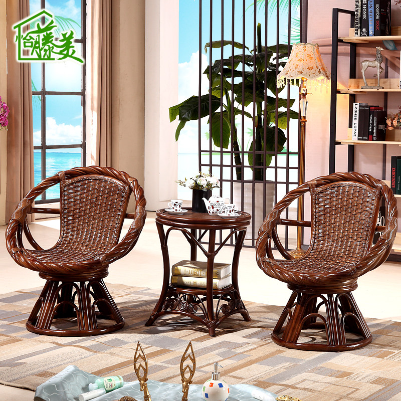 Yitomei balcony real rattan table and chair rattan leisure rattan chair swivel chair rattan chair coffee table three-piece combination