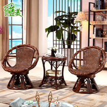 Yitengmei balcony Real rattan table and chair rattan leisure rattan leisure rattan chair swivel chair rattan chair coffee table three-piece combination
