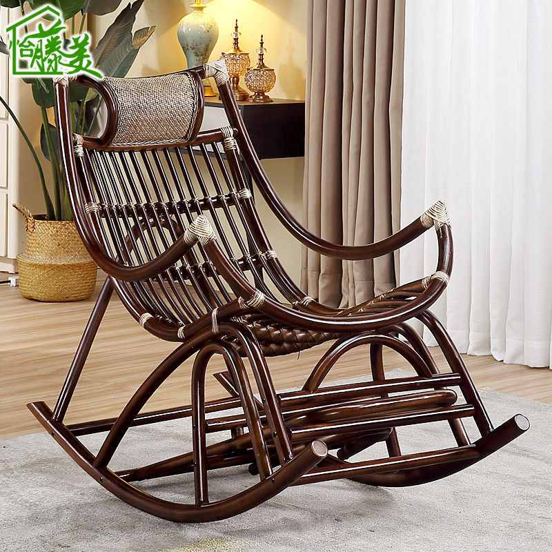 Balcony real rattan rocking chair rattan chair rattan old man chair household adult indoor leisure leisure reclining chair cool chair