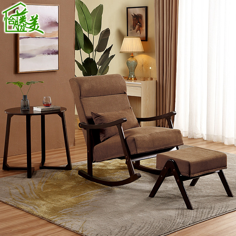Nordic Solid Wood Cloth Art Balcony Adults Casual Chair Sloth Free Lounge Chair Home Single Rocking Chair Sofa-Taobao