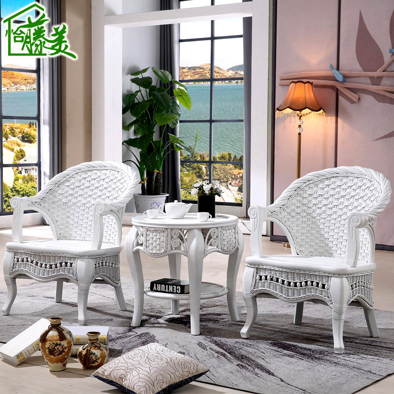 Pleasant Rattan furniture Rattan Furniture Leisure Chair Rattan Chairs Table and chairs Guest Chairs Tea Table Three Sets Combinations White