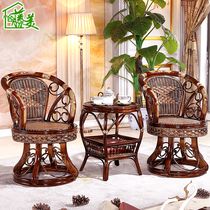 Club rattan chair coffee table three-piece set balcony courtyard Real rattan table and chair rattan leisure rattan chair combination