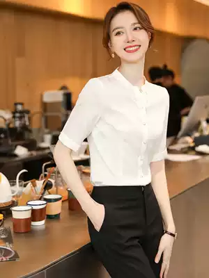 Working clothes women's pants white shirt set summer fashion Half sleeve stand collar top simple temperament work clothes