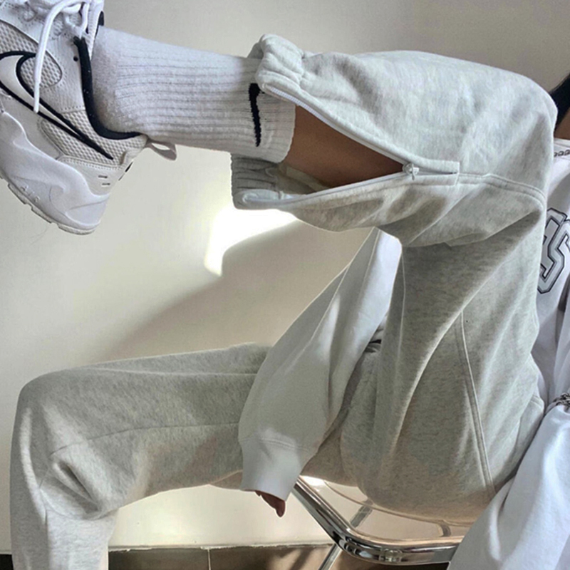 Snowflake Gray Sweatpants Men's American Style Gray Joggers High Street Basketball Long Pants Cuffed Pants Zipper Casual Pants Women's