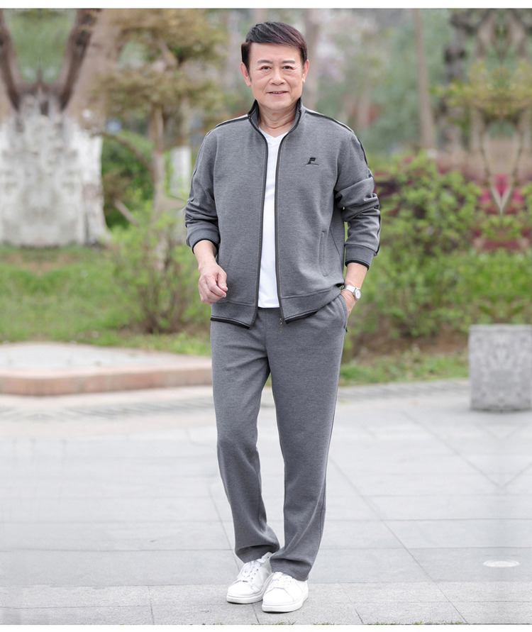 Mùa xuân và mùa thu trung niên thể thao phù hợp với nam quần áo cũ cặp đôi mẫu giản dị dài tay hai mảnh cha tải thời trang nam