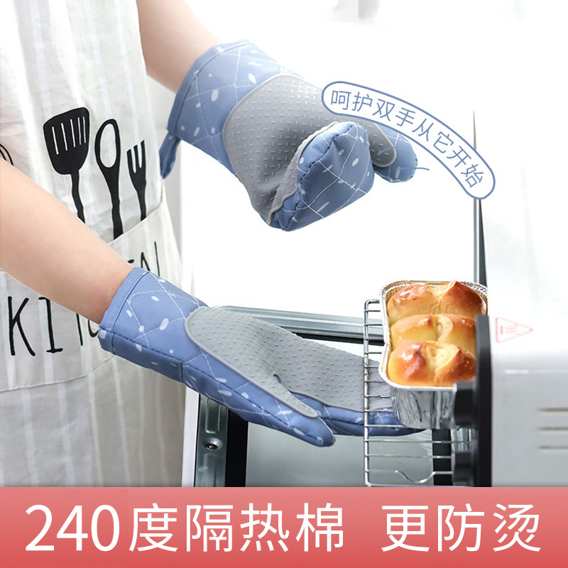 Household oven gloves Anti-scalding thickened silicone baking microwave oven special insulation gloves High temperature kitchen anti-heat