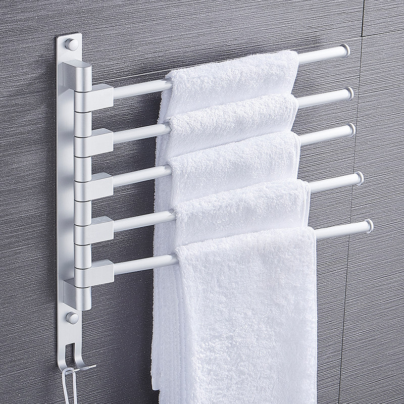 Rotating towel rack Punch-free space aluminum powder room bathroom shelf foldable movable towel bar double hanging rod
