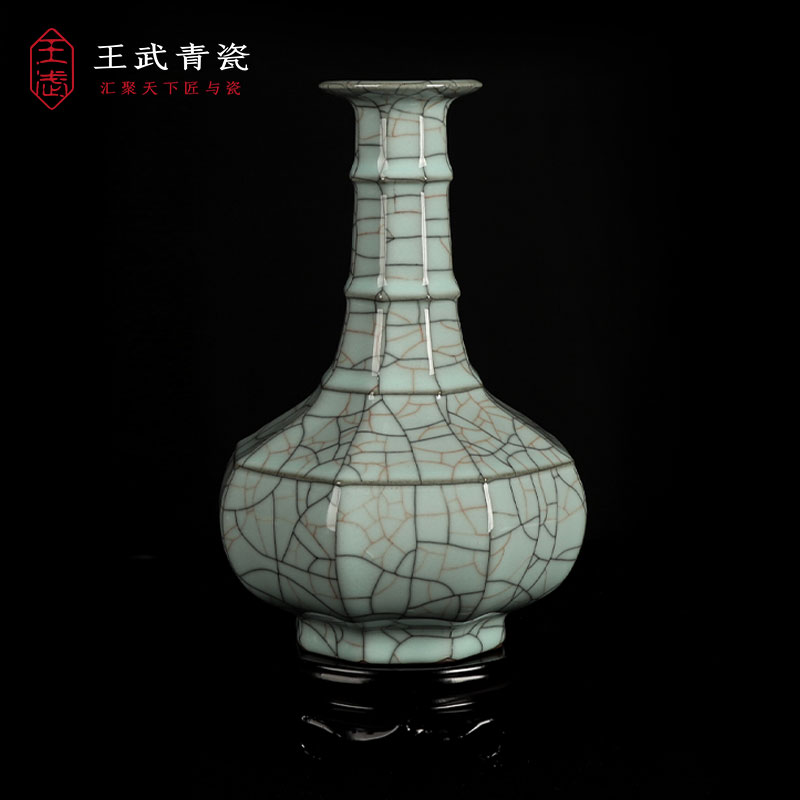 Longquan Wang Wu celadon Chinese antique simple octagonal string bottle ornaments home living room decoration porcelain gift box