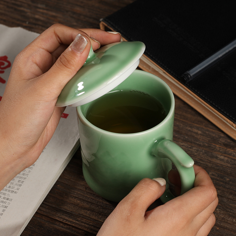 Pro-rhyme celadon tea cup ceramic with lid conference cup personal water cup tea set tea cup boutique office cup with gift box