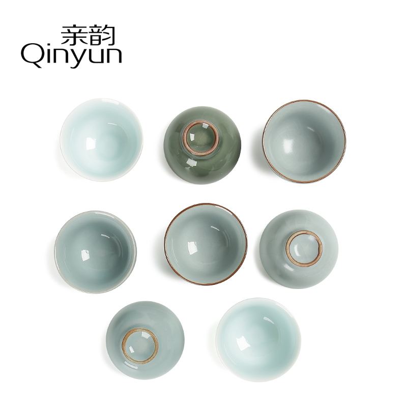 Six Ru kilns small tea cups official kilns open pieces Ru porcelain tasting cups Tea brewns single cup Gongfu tea furniture