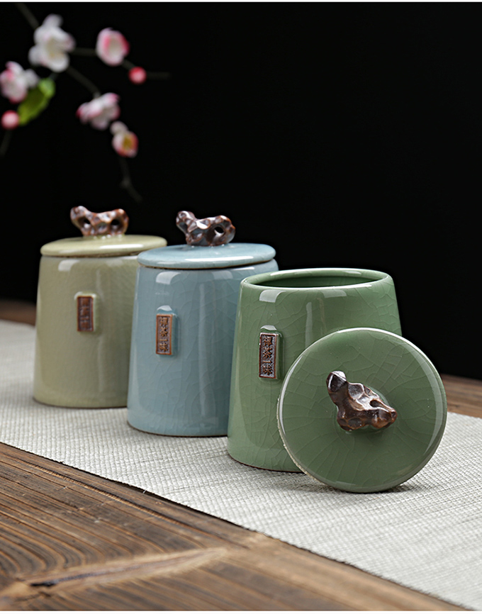 Qin Yun bình trà gốm kín bình lưu trữ nhỏ lớn lon trà xách tay hộ gia đình bộ trà có thể đóng gói hộp - Trà sứ bình trà giữ nhiệt