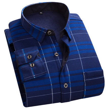 冬季加绒格子衬衫男长袖韩版潮牌休闲加厚保暖